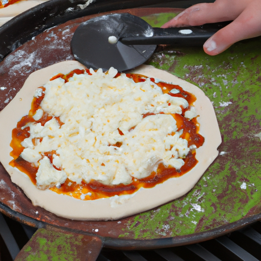 Preparation of Dutch Oven Supreme Pizza: Rolling out the dough and chopping the toppings.